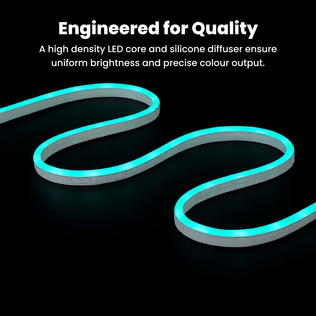 Smart LED strip lights forming a smooth neon line with precise color control