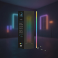 Smart RGB corner floor lamp packaging showing app control and ambient light design details.