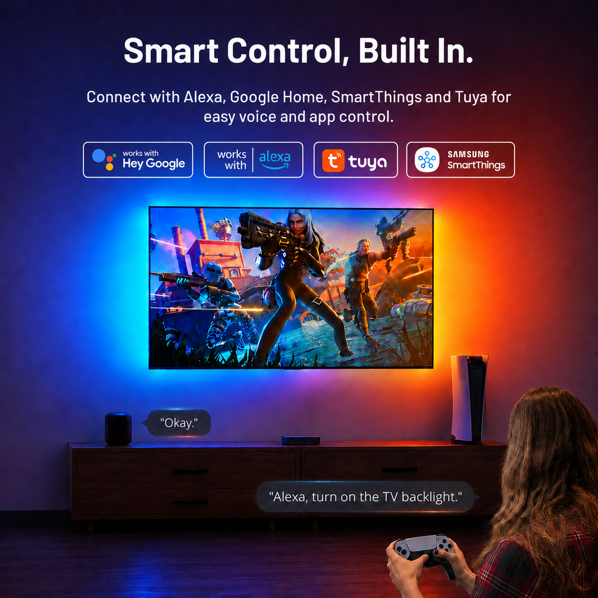 Smart TV backlight with Alexa, Google Home and Tuya voice control