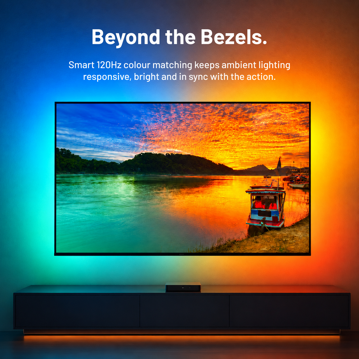 TV backlight matching on-screen colours in real time around the display