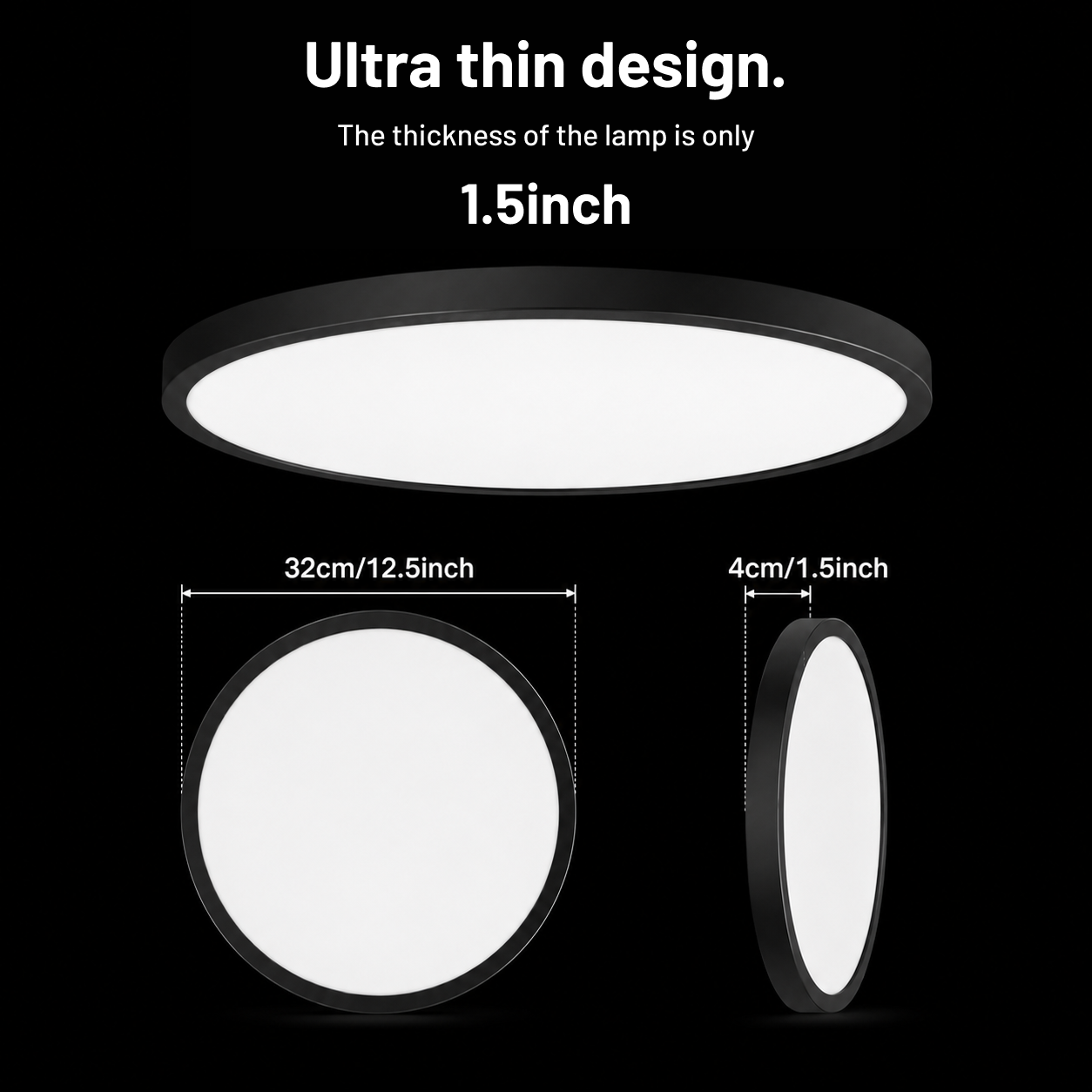 Ultra-thin 24W smart ceiling light measuring 32cm wide and 4cm deep