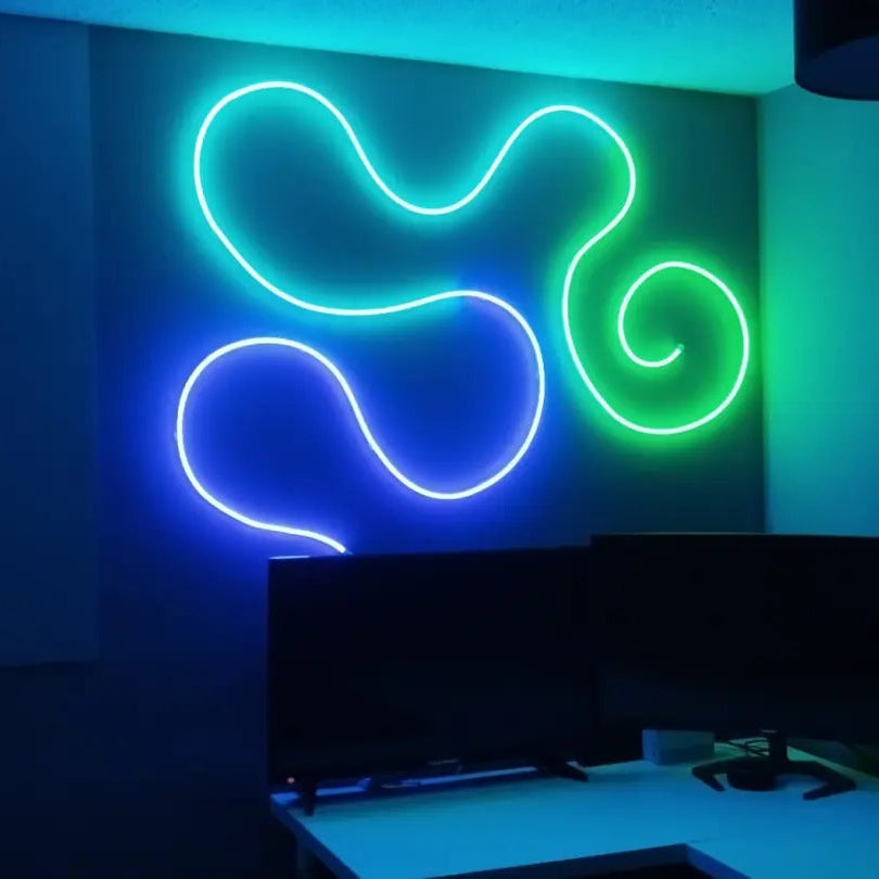 User generated bedroom setup featuring Elements Rope Light with colourful wall lighting.