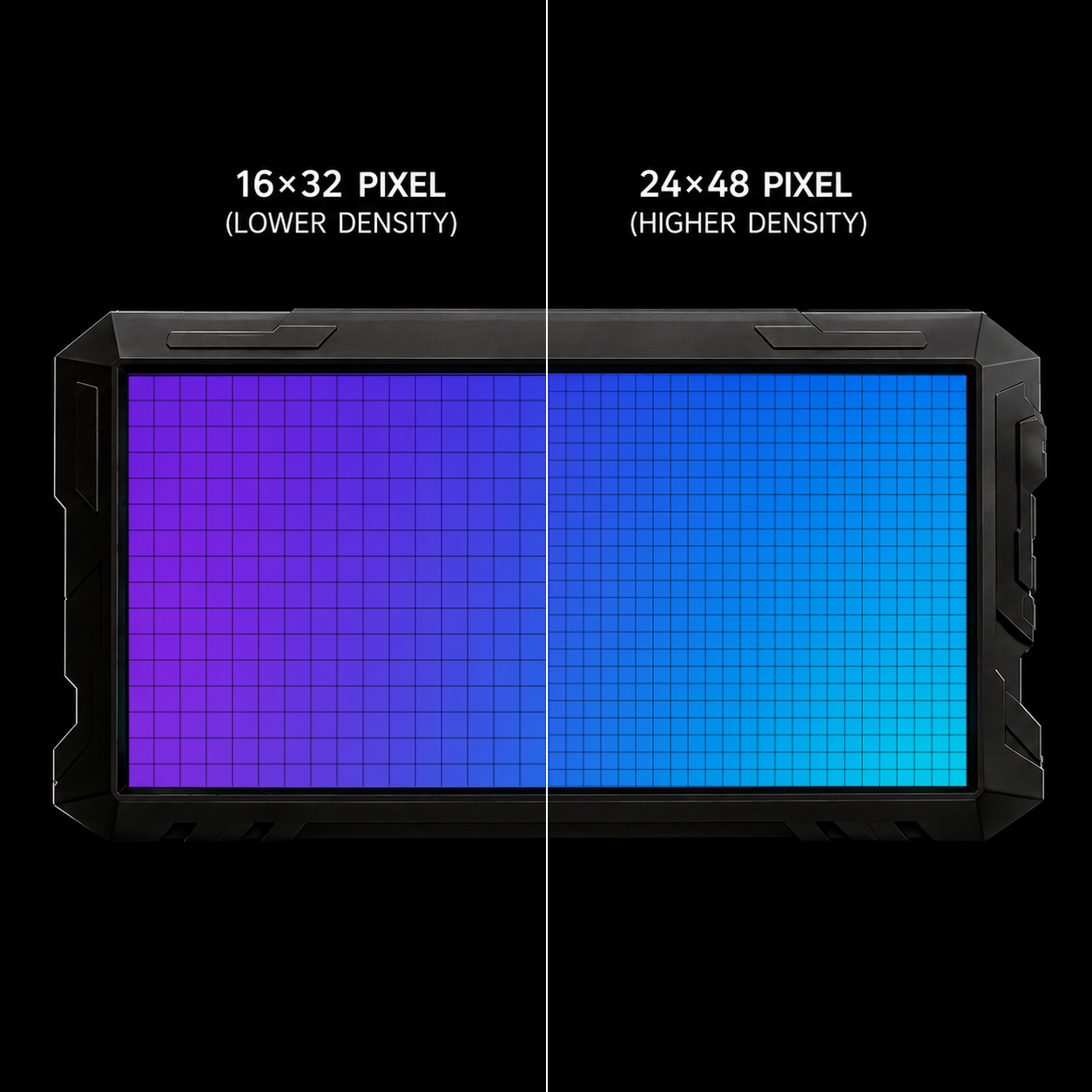 16×32 and 24×48 pixel density comparison for the wide pixel display