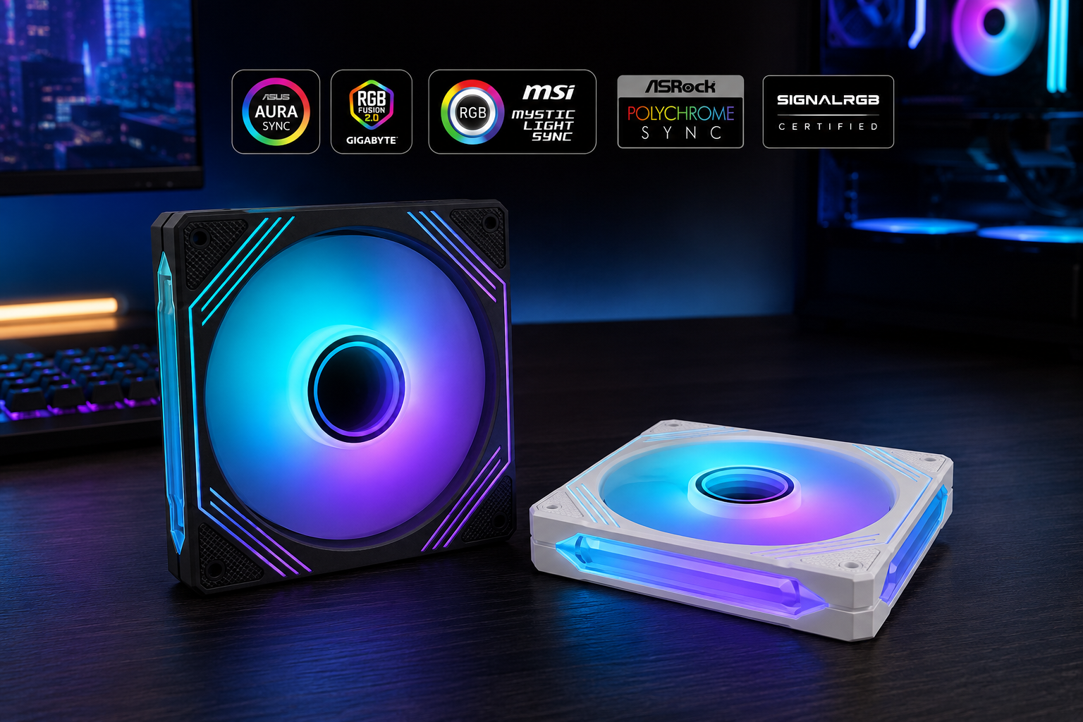 Zyko Aero 140mm ARGB case fans with motherboard sync support for ASUS Aura Sync, MSI Mystic Light, Gigabyte RGB Fusion, ASRock Polychrome and SignalRGB