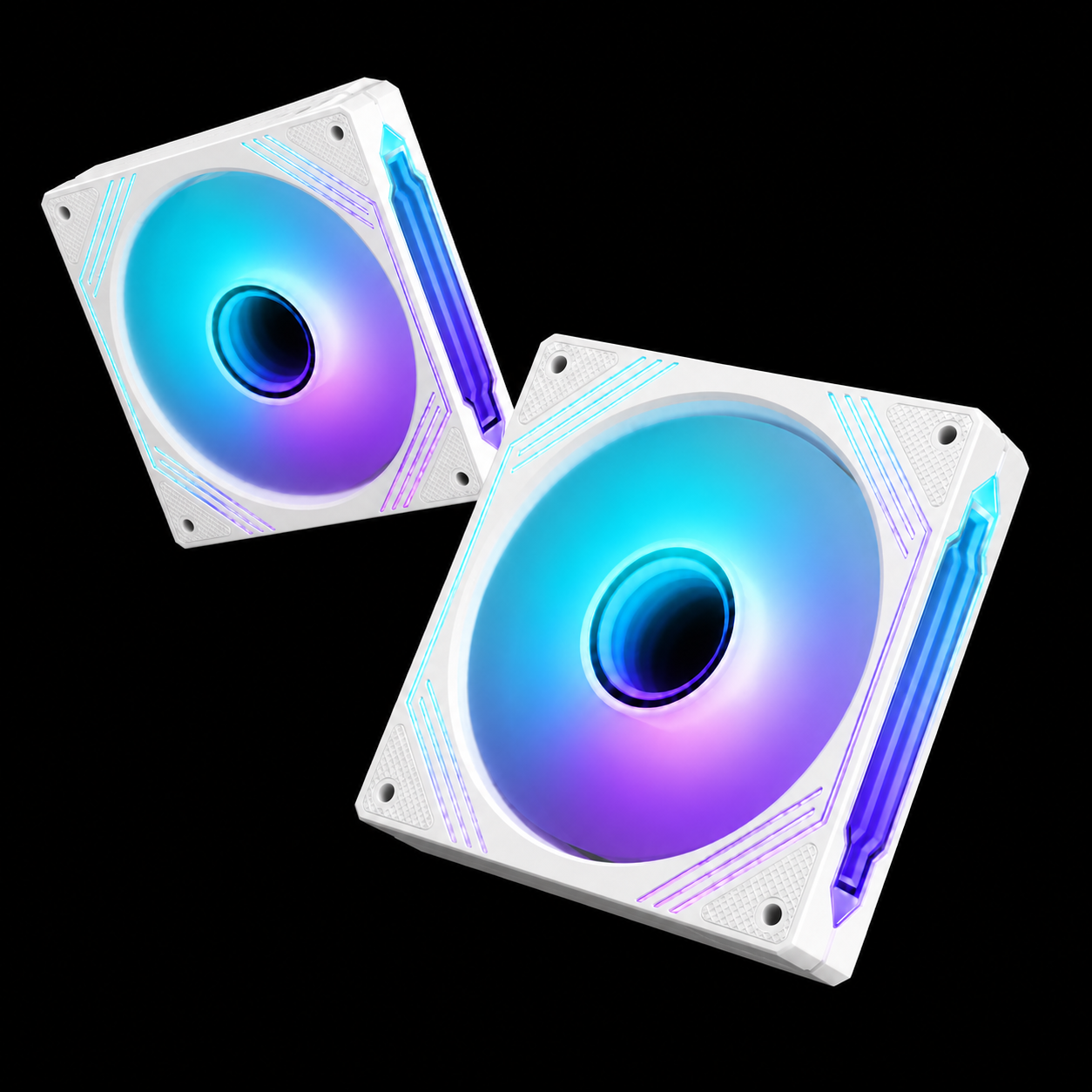 White Zyko Aero 140mm ARGB case fans showing premium frame design, side lighting and RGB fan detail