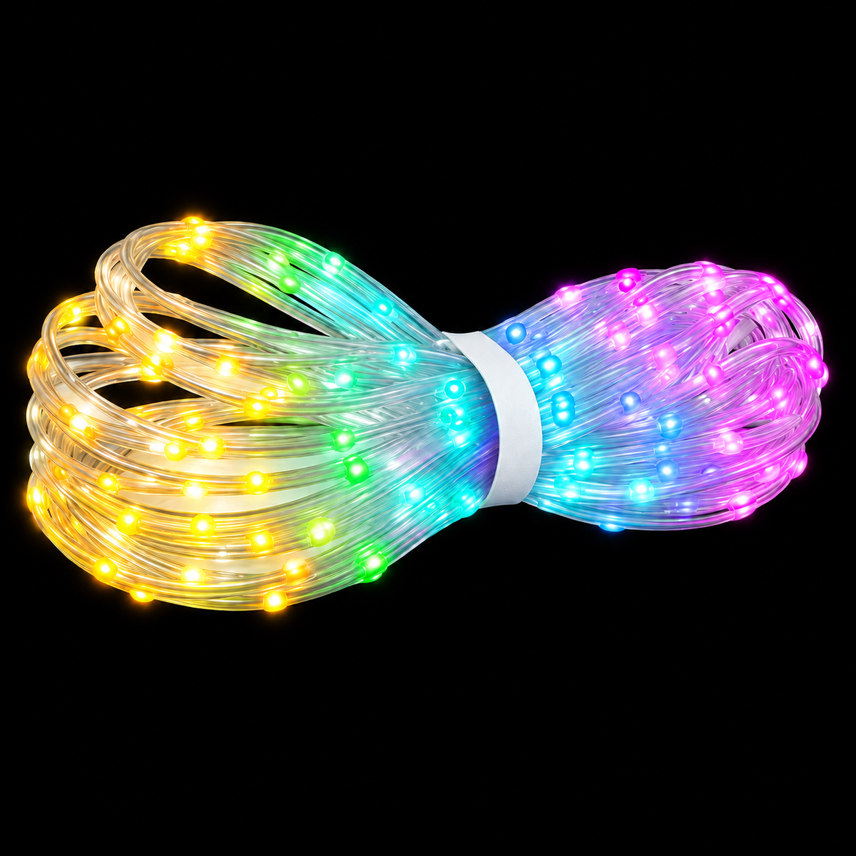 Zyko LED curtain lights with multicolour LEDs on a clear cable