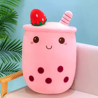 Pink boba tea plush toy with a strawberry detail, part of Zyko plush toys collection