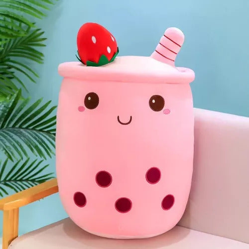 Pink boba tea plush toy with a strawberry detail, part of Zyko plush toys collection