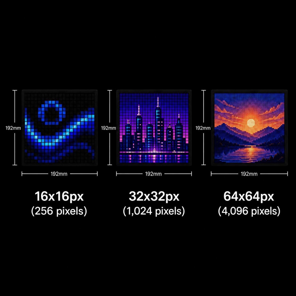 Zyko Pixel Display size guide showing the available display dimensions