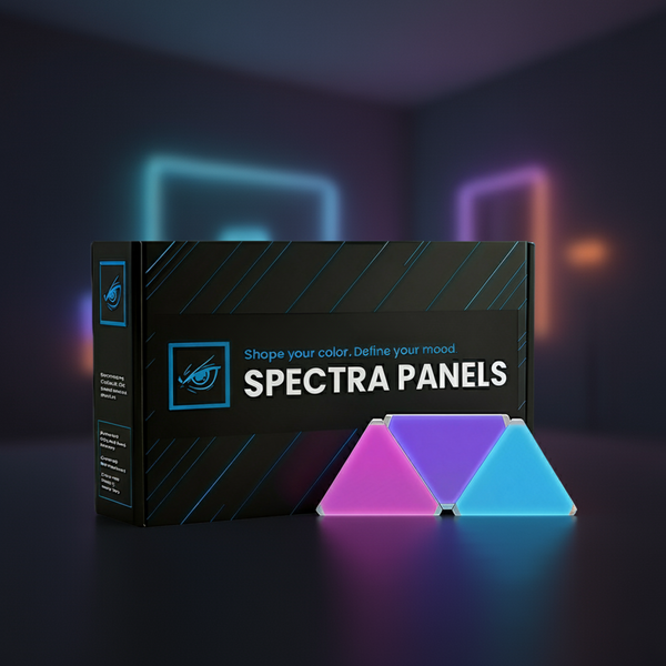 Zyko Spectra Panels RGB triangle LED wall lights product packaging with glowing panels